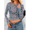 imagePRETTYGARDEN Womens Mesh Long Sleeve Top 2025 Trendy Spring See Through Sheer Blouse Leopard Fitted Going Out Layering ShirtsLeopard Light Blue