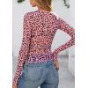 imagePRETTYGARDEN Womens Mesh Long Sleeve Top 2025 Trendy Spring See Through Sheer Blouse Leopard Fitted Going Out Layering ShirtsLeopard Pink