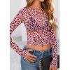 imagePRETTYGARDEN Womens Mesh Long Sleeve Top 2025 Trendy Spring See Through Sheer Blouse Leopard Fitted Going Out Layering ShirtsLeopard Pink