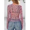 imagePRETTYGARDEN Womens Mesh Long Sleeve Top 2025 Trendy Spring See Through Sheer Blouse Leopard Fitted Going Out Layering ShirtsLeopard Pink