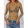imagePRETTYGARDEN Womens Mesh Long Sleeve Top 2025 Trendy Spring See Through Sheer Blouse Leopard Fitted Going Out Layering ShirtsLeopard Yellow