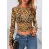 imagePRETTYGARDEN Womens Mesh Long Sleeve Top 2025 Trendy Spring See Through Sheer Blouse Leopard Fitted Going Out Layering ShirtsLeopard Yellow