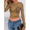 imagePRETTYGARDEN Womens Mesh Long Sleeve Top 2025 Trendy Spring See Through Sheer Blouse Leopard Fitted Going Out Layering ShirtsLeopard Yellow