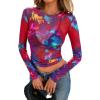 imagePRETTYGARDEN Womens Mesh Long Sleeve Top 2025 Trendy Spring See Through Sheer Blouse Leopard Fitted Going Out Layering ShirtsFloral Navy Red