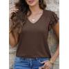 imagePRETTYGARDEN Summer Tops for Women 2025 Spring Trendy Fashion Clothes Casual Ruffle V Neck Short Sleeve Shirts BlousesCoffee