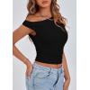 imagePRETTYGARDEN Womens Off The Shoulder Crop Tank Tops 2025 Summer Trendy Casual Sleeveless Ruched Fitted Going Out ShirtsBlack