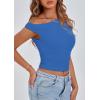 imagePRETTYGARDEN Womens Off The Shoulder Crop Tank Tops 2025 Summer Trendy Casual Sleeveless Ruched Fitted Going Out ShirtsBlue