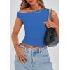 imagePRETTYGARDEN Womens Off The Shoulder Crop Tank Tops 2025 Summer Trendy Casual Sleeveless Ruched Fitted Going Out ShirtsBlue