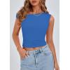 imagePRETTYGARDEN Womens Off The Shoulder Crop Tank Tops 2025 Summer Trendy Casual Sleeveless Ruched Fitted Going Out ShirtsBlue