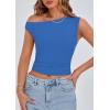 imagePRETTYGARDEN Womens Off The Shoulder Crop Tank Tops 2025 Summer Trendy Casual Sleeveless Ruched Fitted Going Out ShirtsBlue