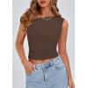 imagePRETTYGARDEN Womens Off The Shoulder Crop Tank Tops 2025 Summer Trendy Casual Sleeveless Ruched Fitted Going Out ShirtsCoffee