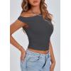 imagePRETTYGARDEN Womens Off The Shoulder Crop Tank Tops 2025 Summer Trendy Casual Sleeveless Ruched Fitted Going Out ShirtsDark Grey