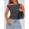 imagePRETTYGARDEN Womens Off The Shoulder Crop Tank Tops 2025 Summer Trendy Casual Sleeveless Ruched Fitted Going Out ShirtsDark Grey