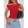 imagePRETTYGARDEN Womens Off The Shoulder Crop Tank Tops 2025 Summer Trendy Casual Sleeveless Ruched Fitted Going Out ShirtsRed