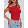 imagePRETTYGARDEN Womens Off The Shoulder Crop Tank Tops 2025 Summer Trendy Casual Sleeveless Ruched Fitted Going Out ShirtsRed