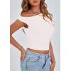 imagePRETTYGARDEN Womens Off The Shoulder Crop Tank Tops 2025 Summer Trendy Casual Sleeveless Ruched Fitted Going Out ShirtsWhite
