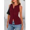 imagePRETTYGARDEN Womens Ribbed Tank Tops Summer 2025 Open Front Button Down Sleeveless Shirts Going Out Spring Fashion Vest TopsWine Red