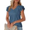 imagePRETTYGARDEN Summer Tops for Women 2025 Spring Trendy Fashion Clothes Casual Ruffle V Neck Short Sleeve Shirts BlousesDark Blue
