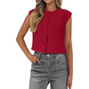imagePRETTYGARDEN Womens Suit Vest Crop Tops 2025 Summer Dressy Business Casual Work Office Clothes Trendy Blazer WaistcoatRed
