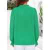 imagePRETTYGARDEN Lace Long Sleeve Tops for Women Eyelet Blouses Dressy Casual Hollow Out Button Down Shirts Spring Fashion 2025Bright Green