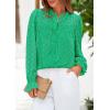 imagePRETTYGARDEN Lace Long Sleeve Tops for Women Eyelet Blouses Dressy Casual Hollow Out Button Down Shirts Spring Fashion 2025Bright Green