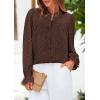 imagePRETTYGARDEN Lace Long Sleeve Tops for Women Eyelet Blouses Dressy Casual Hollow Out Button Down Shirts Spring Fashion 2025Coffee