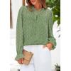 imagePRETTYGARDEN Lace Long Sleeve Tops for Women Eyelet Blouses Dressy Casual Hollow Out Button Down Shirts Spring Fashion 2025Grass Green