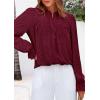 imagePRETTYGARDEN Lace Long Sleeve Tops for Women Eyelet Blouses Dressy Casual Hollow Out Button Down Shirts Spring Fashion 2025Jujube Red