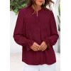 imagePRETTYGARDEN Lace Long Sleeve Tops for Women Eyelet Blouses Dressy Casual Hollow Out Button Down Shirts Spring Fashion 2025Jujube Red