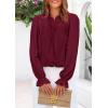 imagePRETTYGARDEN Lace Long Sleeve Tops for Women Eyelet Blouses Dressy Casual Hollow Out Button Down Shirts Spring Fashion 2025Jujube Red