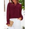 imagePRETTYGARDEN Lace Long Sleeve Tops for Women Eyelet Blouses Dressy Casual Hollow Out Button Down Shirts Spring Fashion 2025Jujube Red