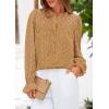 imagePRETTYGARDEN Lace Long Sleeve Tops for Women Eyelet Blouses Dressy Casual Hollow Out Button Down Shirts Spring Fashion 2025Khaki
