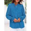 imagePRETTYGARDEN Lace Long Sleeve Tops for Women Eyelet Blouses Dressy Casual Hollow Out Button Down Shirts Spring Fashion 2025Lake Blue