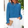 imagePRETTYGARDEN Lace Long Sleeve Tops for Women Eyelet Blouses Dressy Casual Hollow Out Button Down Shirts Spring Fashion 2025Lake Blue