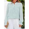 imagePRETTYGARDEN Lace Long Sleeve Tops for Women Eyelet Blouses Dressy Casual Hollow Out Button Down Shirts Spring Fashion 2025Light Blue