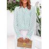 imagePRETTYGARDEN Lace Long Sleeve Tops for Women Eyelet Blouses Dressy Casual Hollow Out Button Down Shirts Spring Fashion 2025Light Blue