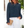 imagePRETTYGARDEN Lace Long Sleeve Tops for Women Eyelet Blouses Dressy Casual Hollow Out Button Down Shirts Spring Fashion 2025Navy