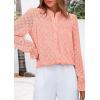 imagePRETTYGARDEN Lace Long Sleeve Tops for Women Eyelet Blouses Dressy Casual Hollow Out Button Down Shirts Spring Fashion 2025Pink