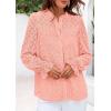 imagePRETTYGARDEN Lace Long Sleeve Tops for Women Eyelet Blouses Dressy Casual Hollow Out Button Down Shirts Spring Fashion 2025Pink