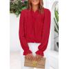 imagePRETTYGARDEN Lace Long Sleeve Tops for Women Eyelet Blouses Dressy Casual Hollow Out Button Down Shirts Spring Fashion 2025Red