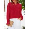imagePRETTYGARDEN Lace Long Sleeve Tops for Women Eyelet Blouses Dressy Casual Hollow Out Button Down Shirts Spring Fashion 2025Red