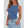 imagePRETTYGARDEN Womens Ribbed Y2K Summer Tank Top Ruched Sleeveless Fitted Crop Tops Split Hem Trendy Party Going Out ShirtBlue