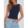 imagePRETTYGARDEN Womens Ribbed Y2K Summer Tank Top Ruched Sleeveless Fitted Crop Tops Split Hem Trendy Party Going Out ShirtNavy