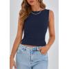imagePRETTYGARDEN Womens Ribbed Y2K Summer Tank Top Ruched Sleeveless Fitted Crop Tops Split Hem Trendy Party Going Out ShirtNavy
