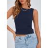 imagePRETTYGARDEN Womens Ribbed Y2K Summer Tank Top Ruched Sleeveless Fitted Crop Tops Split Hem Trendy Party Going Out ShirtNavy