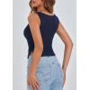 imagePRETTYGARDEN Womens Ribbed Y2K Summer Tank Top Ruched Sleeveless Fitted Crop Tops Split Hem Trendy Party Going Out ShirtNavy