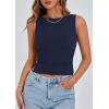 imagePRETTYGARDEN Womens Ribbed Y2K Summer Tank Top Ruched Sleeveless Fitted Crop Tops Split Hem Trendy Party Going Out ShirtNavy