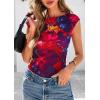 imagePRETTYGARDEN Womens Summer Floral Mesh Tank Tops 2025 Trendy Casual Cap Sleeve Slim Fitted Blouse Shirt Going Out OutfitsPurple Red