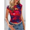 imagePRETTYGARDEN Womens Summer Floral Mesh Tank Tops 2025 Trendy Casual Cap Sleeve Slim Fitted Blouse Shirt Going Out OutfitsPurple Red