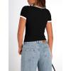 imagePRETTYGARDEN Womens Summer Short Sleeve T Shirts Ribbed Knit Square Neck Color Block Slim Fit Basic Casual Crop Tops BlousesBlack